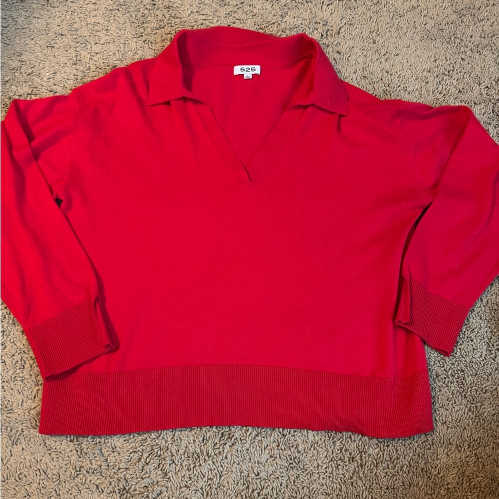 525 America Women's V-Neck Sweater in Vibrant Red